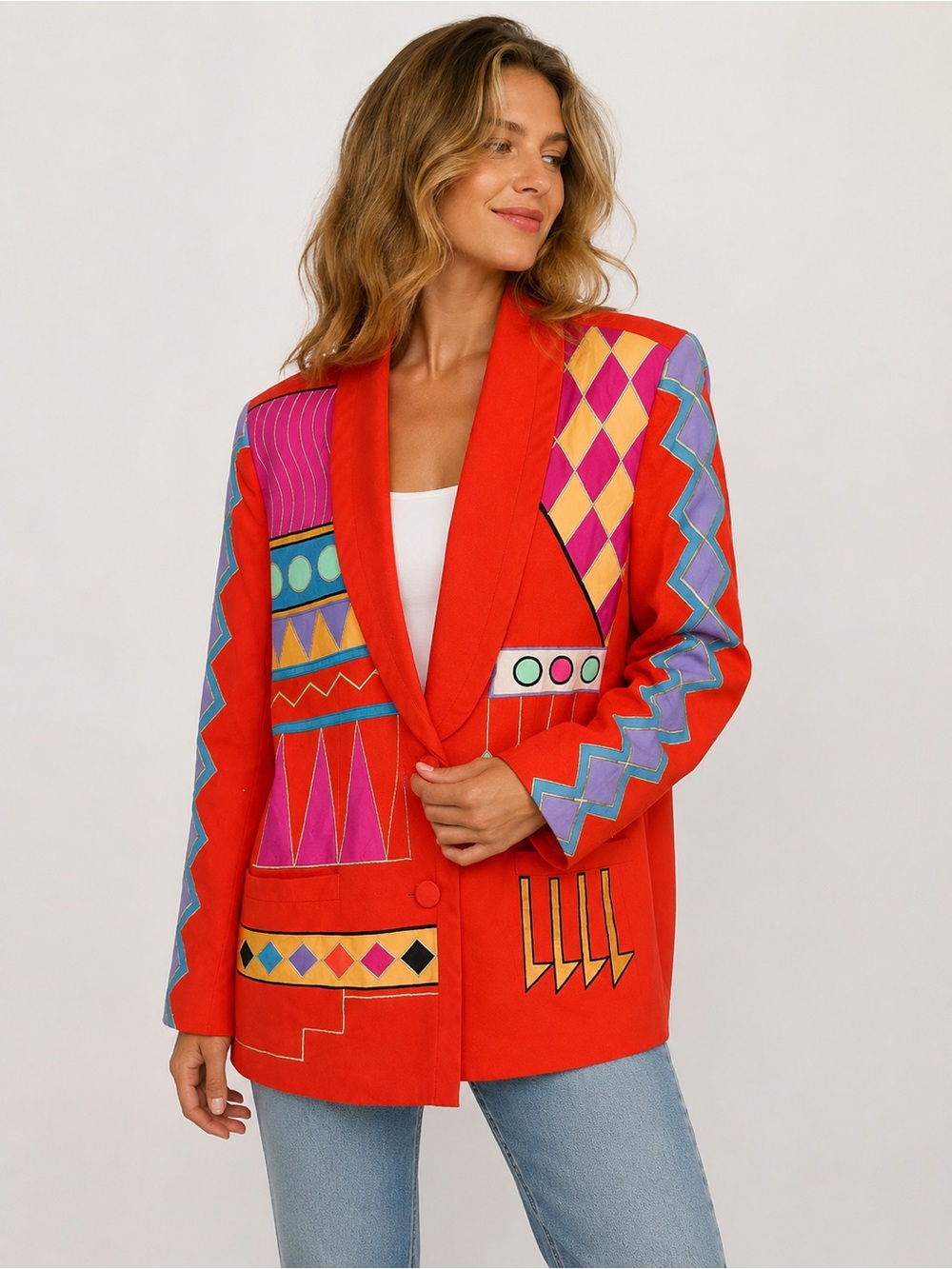 Vintage Gary Fabrikant Women's Geometric Print Blazer Jacket 1993 colorful 8